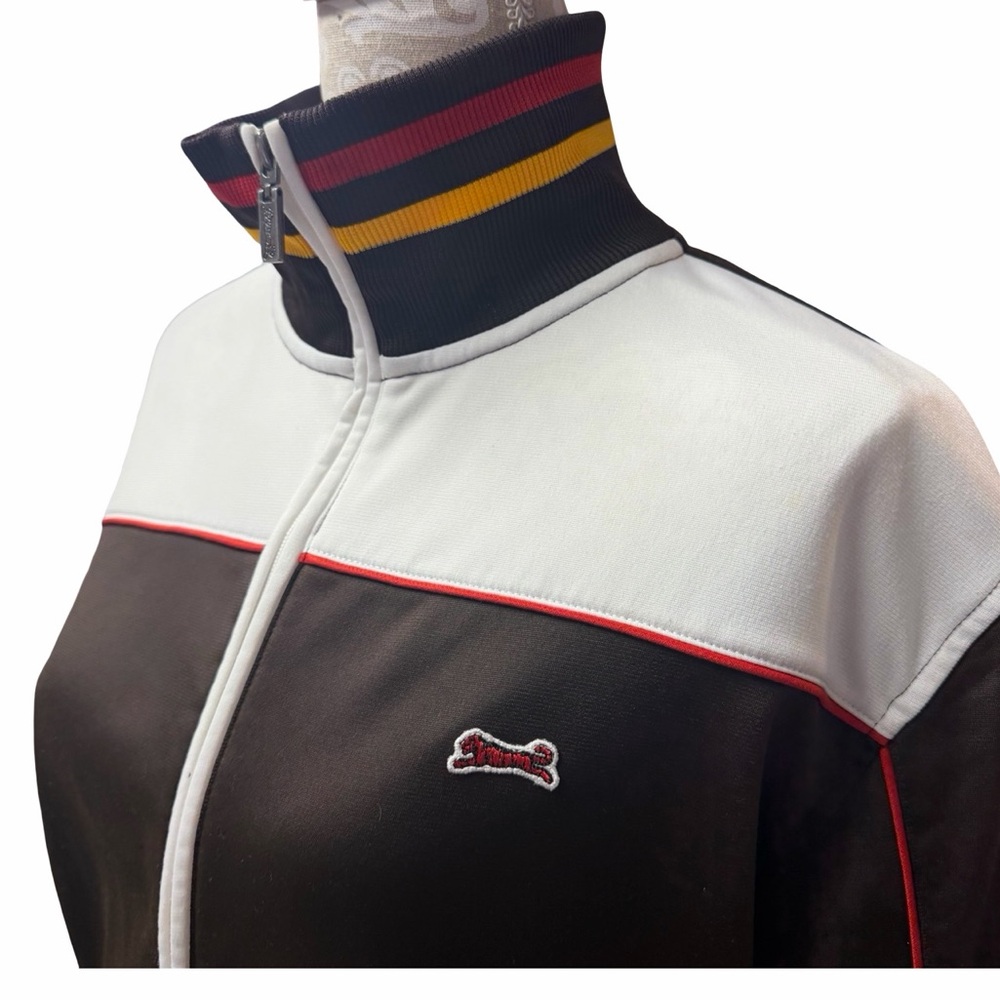LeTigre Retro Track Jacket 
Size Medium 
Brown&White with Striped Collar
Zip up